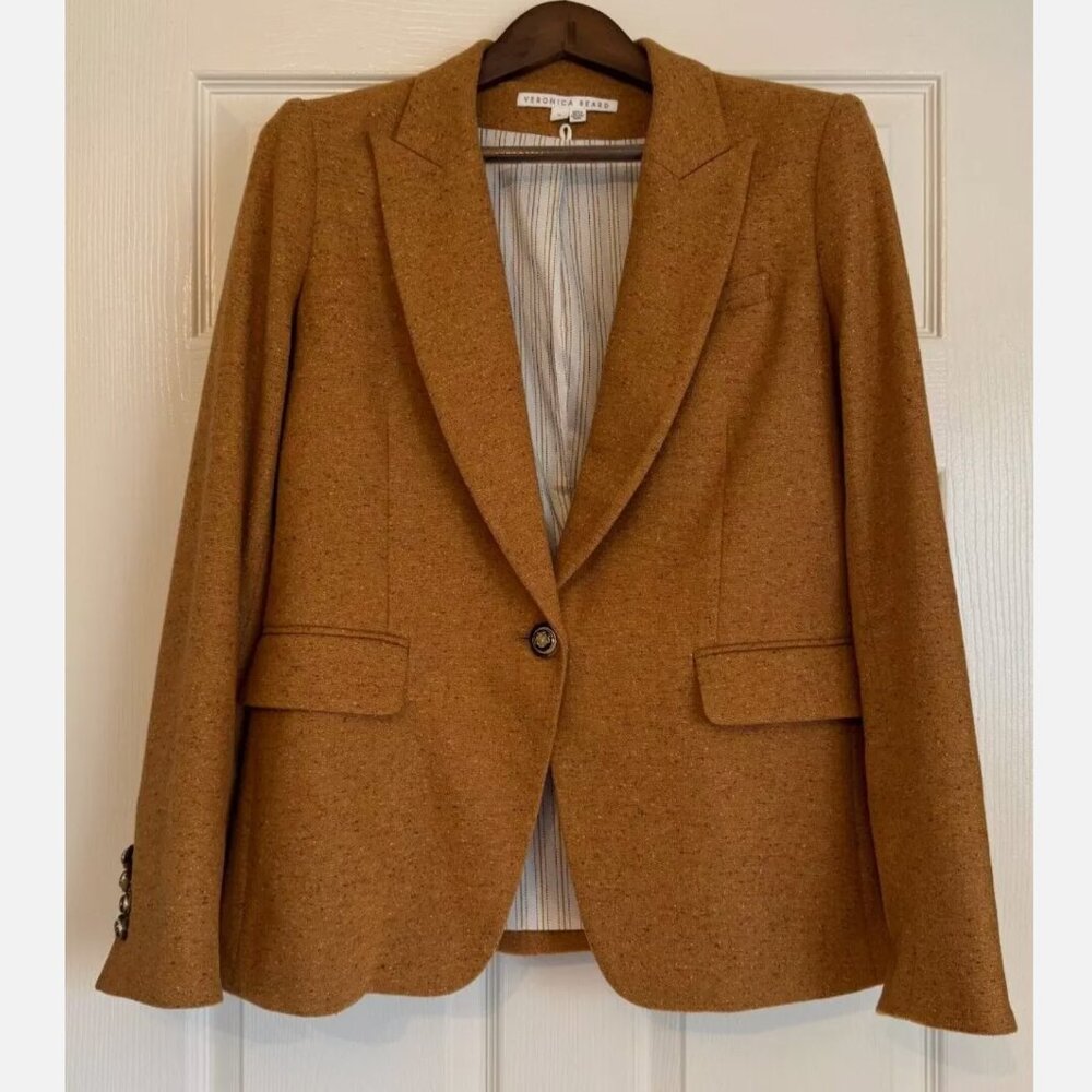 Veronica Beard Peak Lapel Dickey Blazer, Camel, Size 12